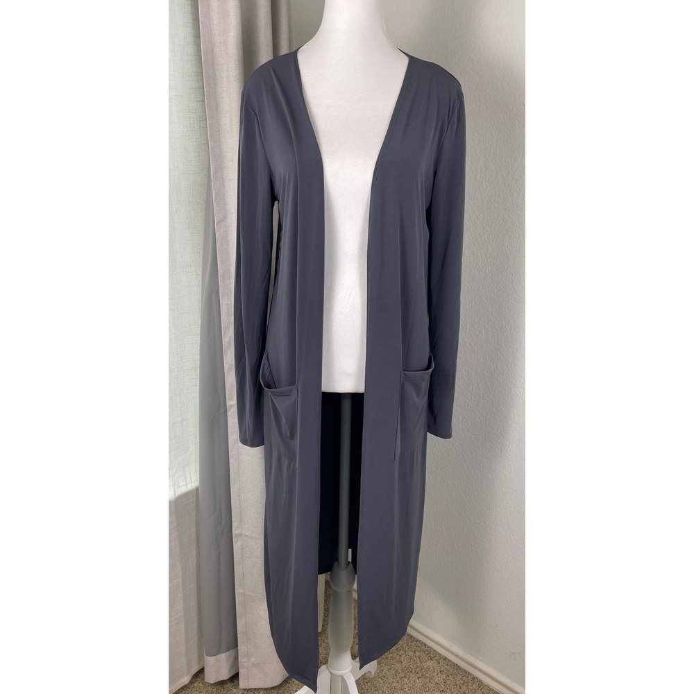 Brigitte Brianna Duster Cardigan Womens L Gray Good Pockets Longline USA Made